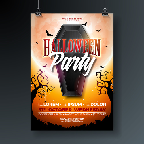 Halloween party flyer with poster vector template 05