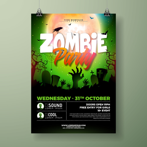 Halloween party flyer with poster vector template 06