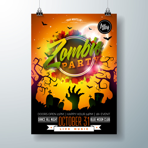 Halloween party flyer with poster vector template 07
