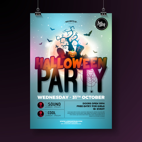 Halloween party flyer with poster vector template 08