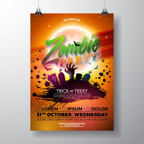 Halloween party flyer with poster vector template 09