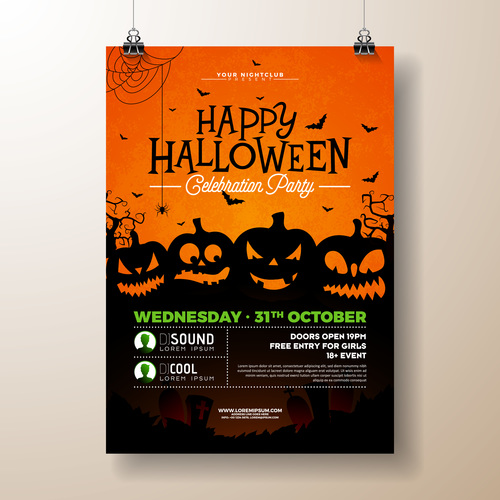 Halloween party flyer with poster vector template 10