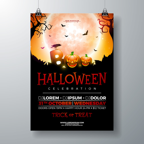 Halloween party flyer with poster vector template 11