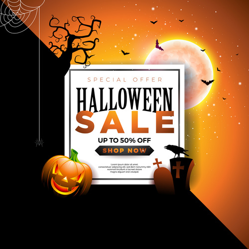 Halloween poster sale template vector 04