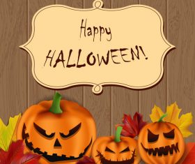 Halloween retro label with wooden vector 01