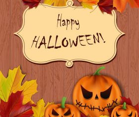 Halloween retro label with wooden vector 02