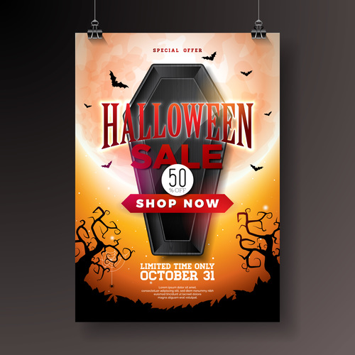Halloween sale flyer with poster vector template