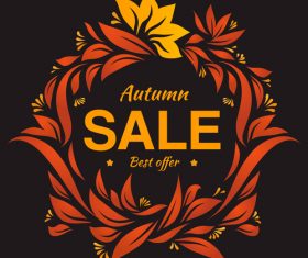 Hand drawing autumn floral label with dark backgorund vector