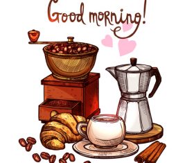 Hand drawn coffee beans with star anise vector material 02