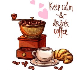 Hand drawn coffee beans with star anise vector material 05