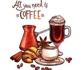 Hand drawn coffee beans with star anise vector material 06