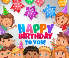 Happy birthday to you bright design with cute children vector