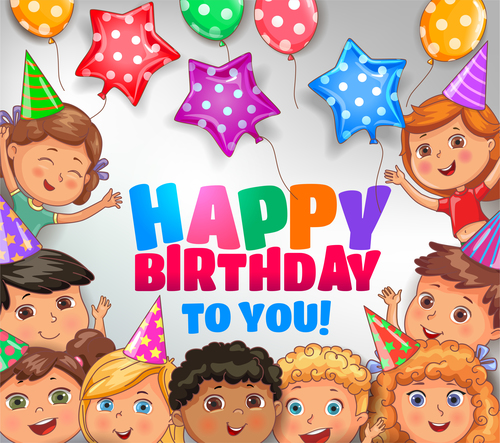 Happy birthday to you bright design with cute children 