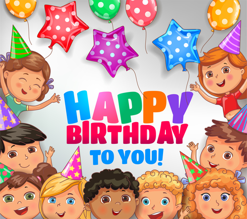 Happy birthday to you bright design with cute children vector