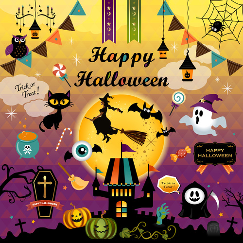 Happy halloween ornaments illustration vector