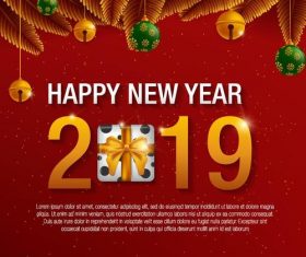 Happy new year 2019 with christmas red background vector