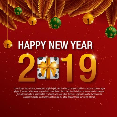 Happy new year 2019 with christmas red background vector