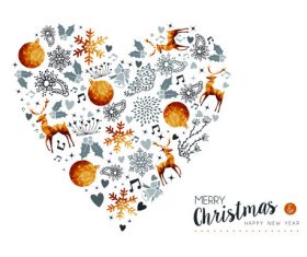 Heart-shaped golden Christmas vector material