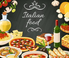 Italian food with blackboard background vector