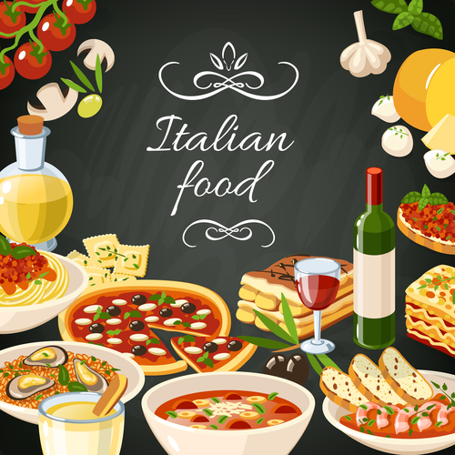 Italian food with blackboard background vector