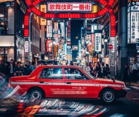 Japanese night city street view Stock Photo