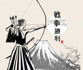 Japanese samurai bow hand drawing vector