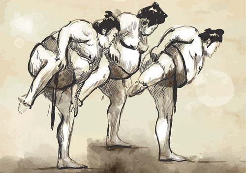 Japanese sumo hand drawing vector 01