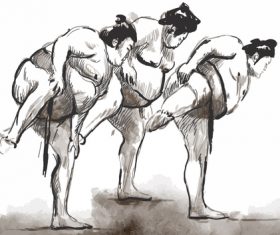 Japanese sumo hand drawing vector 02
