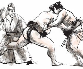 Japanese sumo hand drawing vector 03