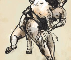 Japanese sumo hand drawing vector 05