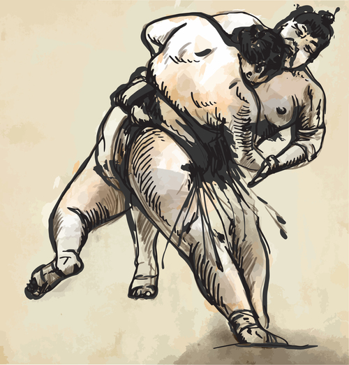 Japanese sumo hand drawing vector 05