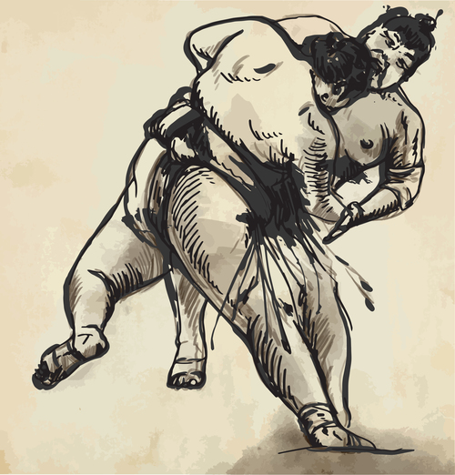 Japanese sumo hand drawing vector 06