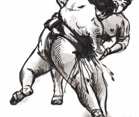 Japanese sumo hand drawing vector 07