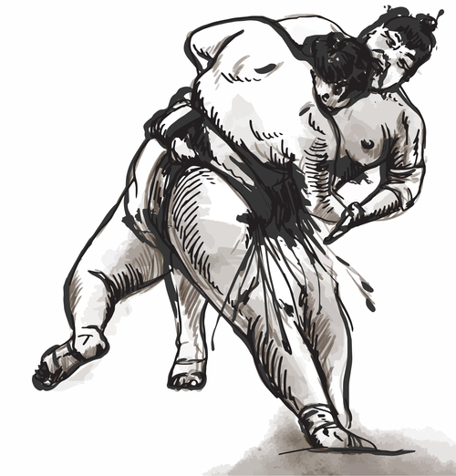 Japanese sumo hand drawing vector 07