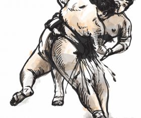 Japanese sumo hand drawing vector 08