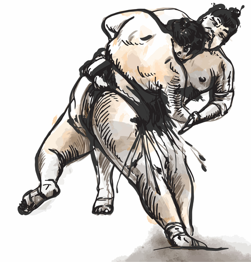 Japanese sumo hand drawing vector 08
