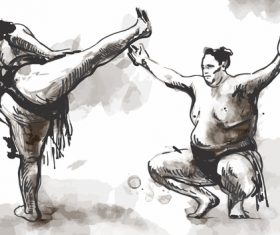 Japanese sumo hand drawing vector 09