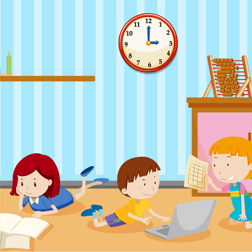 Kids learning at home vector free download