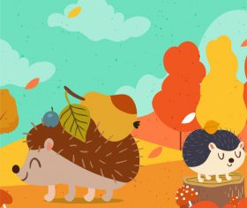 Little hedgehog autumn illustration vector