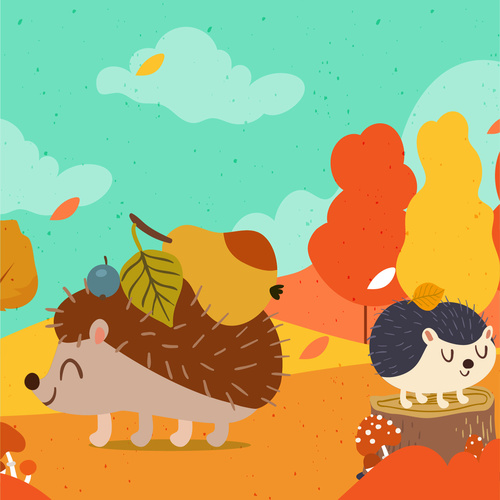 Little hedgehog autumn illustration vector