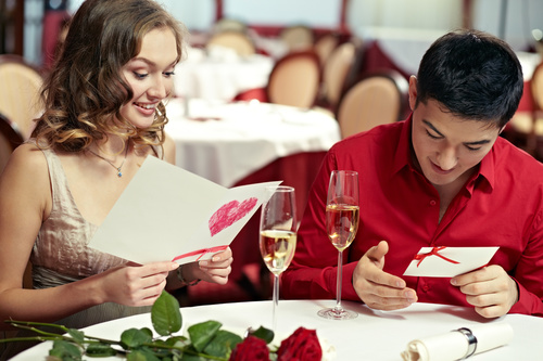 Lovers dating at the restaurant Stock Photo 06