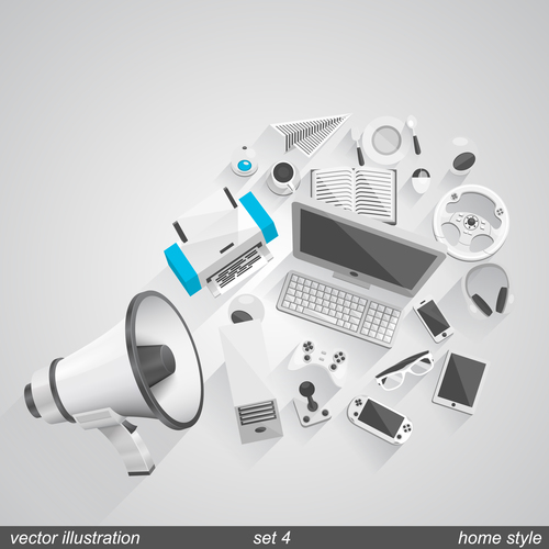 Megaphone with office elements vector 01