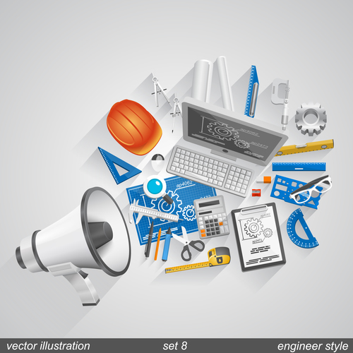 Megaphone with office elements vector 02