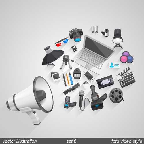 Megaphone with office elements vector 03