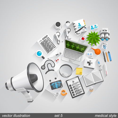 Megaphone with office elements vector 04