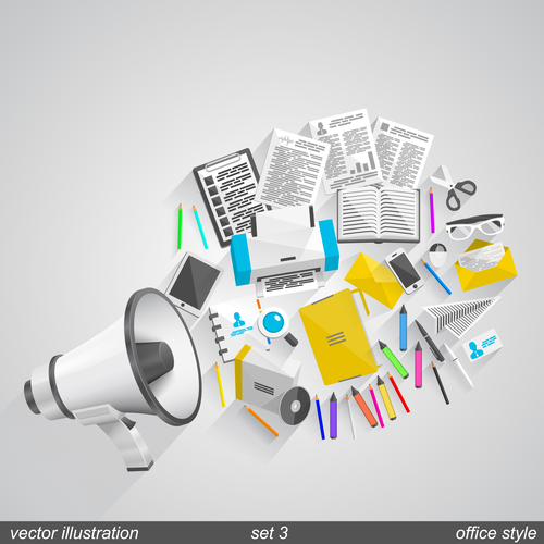 Megaphone with office elements vector 05