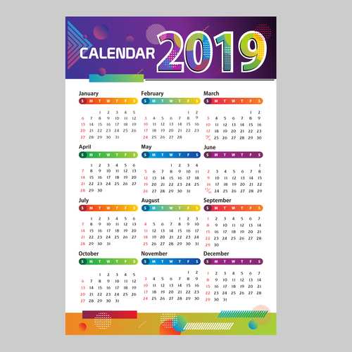Modern 2019 calendar template vector material 03