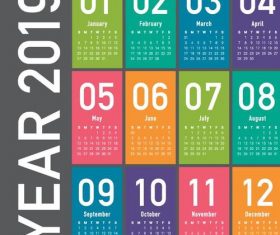 Modern colored 2019 calendar template vector