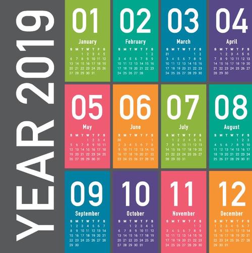Modern colored 2019 calendar template vector