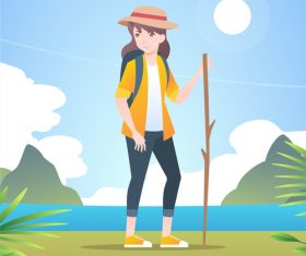Mountaineering resting girl vector illustration material